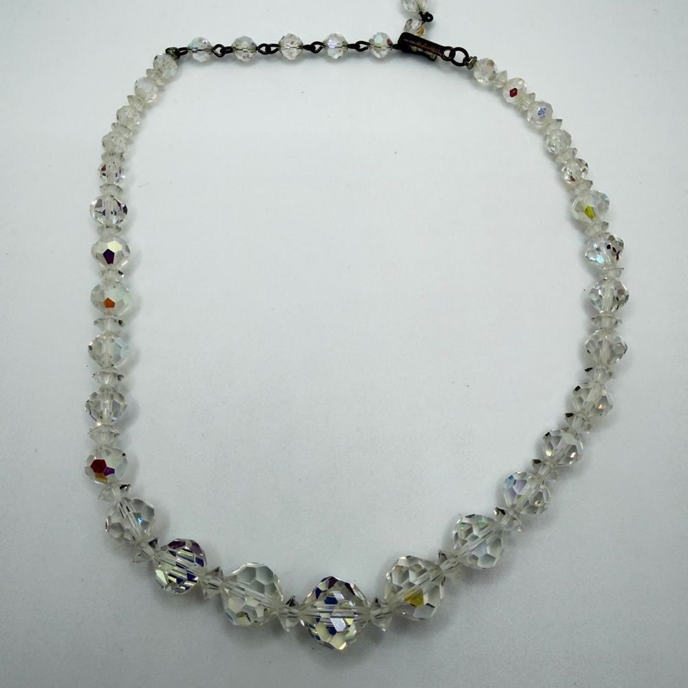 up to 15" VINTAGE LAGNUA, graduated Aurora Borealis crystal beaded necklace!